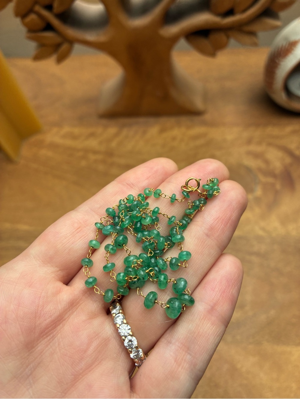 14k solid gold emerald necklace